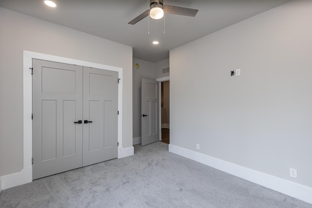 2528 Leland Ln, Lexington, KY 40503 - unfurnished bedroom featuring carpet flooring, baseboards, a closet, recessed lighting, and ceiling fan