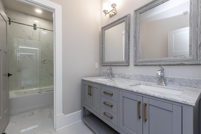 2528 Leland Ln, Lexington, KY 40503 - full bathroom featuring marble finish floors, baseboards, double vanity, combined bath / shower with glass door, and recessed lighting