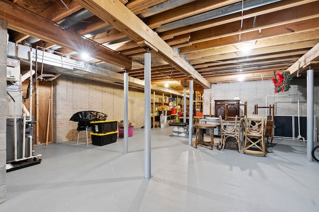 basement with brick wall