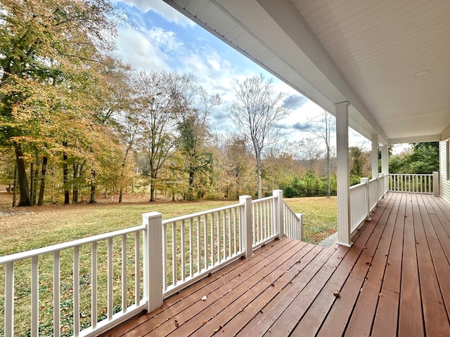 wooden deck with a lawn