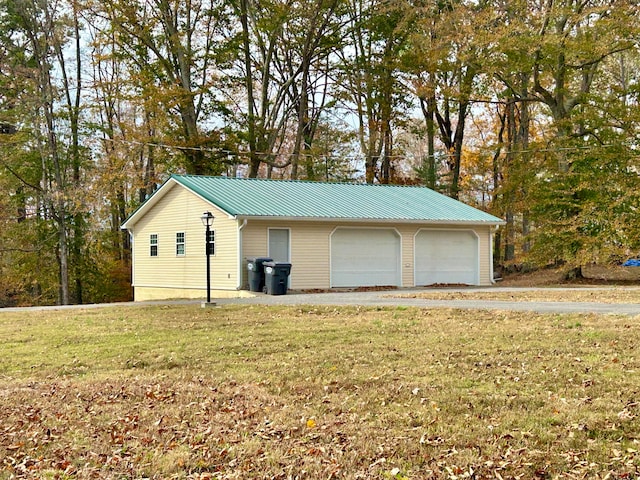 garage featuring a yard