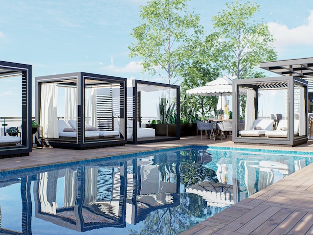 106 W Vine St Unit 407, Lexington, KY 40507 - swimming pool featuring an outdoor living space, outdoor dining space, and a deck
