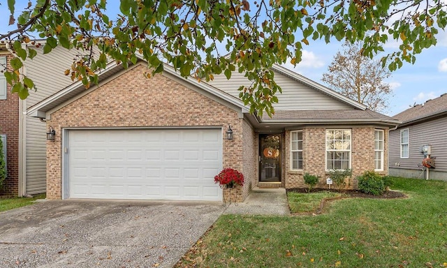 view of front of property featuring a garage and a front yard