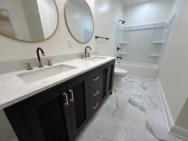 full bathroom with vanity, shower / bathing tub combination, and toilet