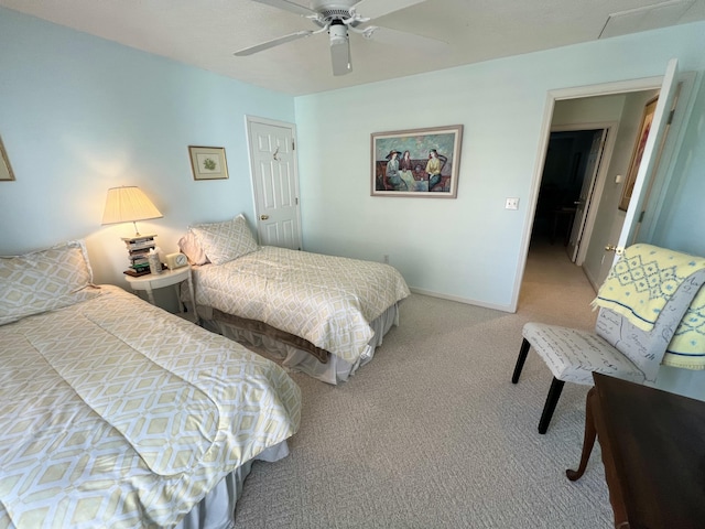 bedroom featuring carpet and ceiling fan