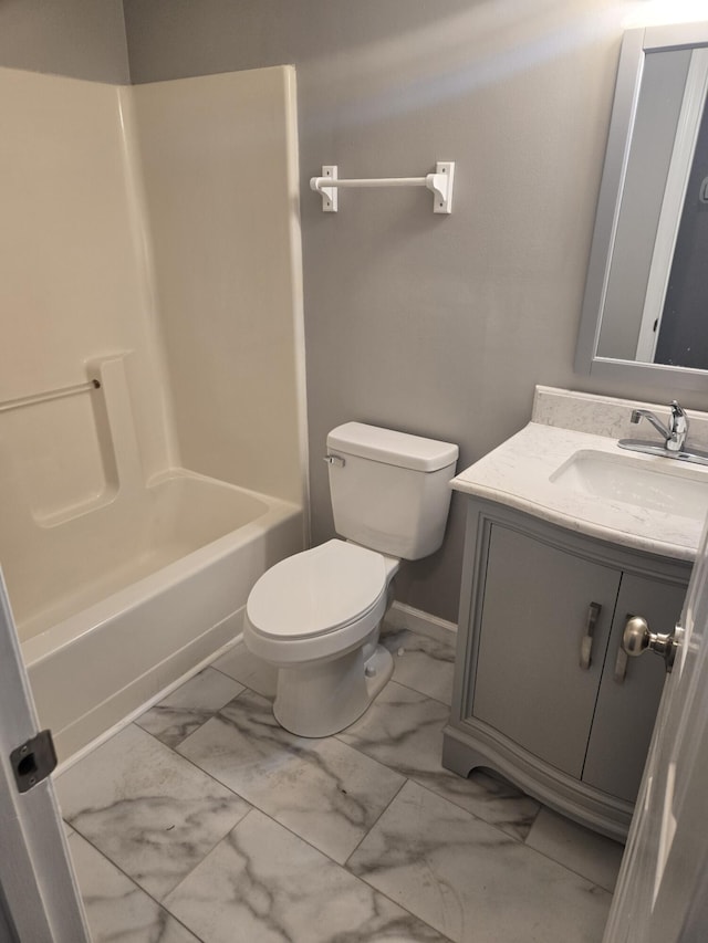 87 Cardinal Cir, Lancaster, KY 40444 - full bath featuring marble look tile flooring, vanity, toilet, shower / bath combination, and baseboards