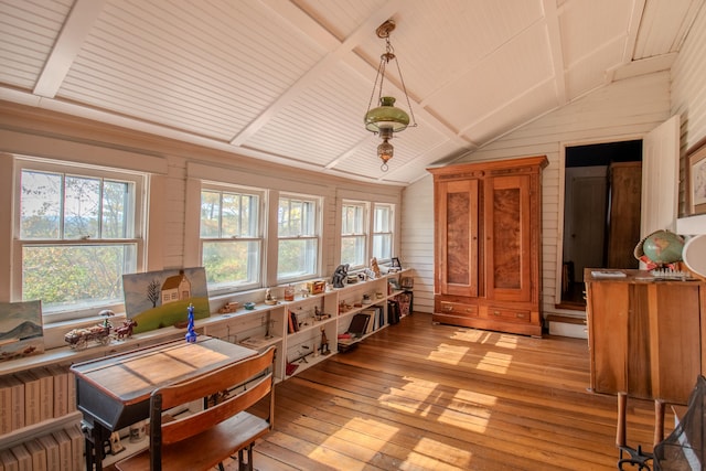 interior space featuring wood ceiling, vaulted ceiling, and a wealth of natural light