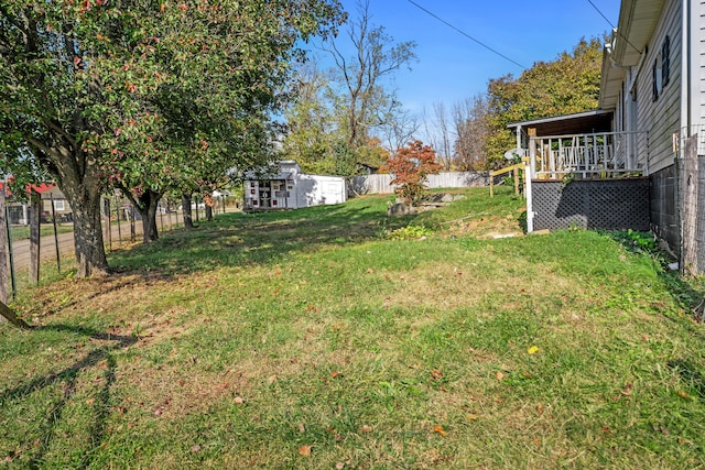 view of yard featuring a shed