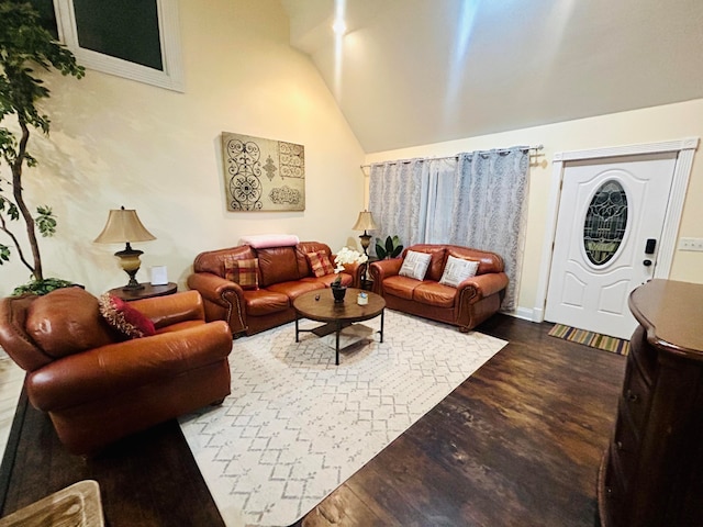 living room featuring hardwood / wood-style floors and lofted ceiling