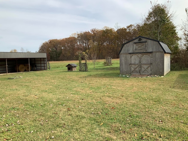 view of yard featuring a storage unit