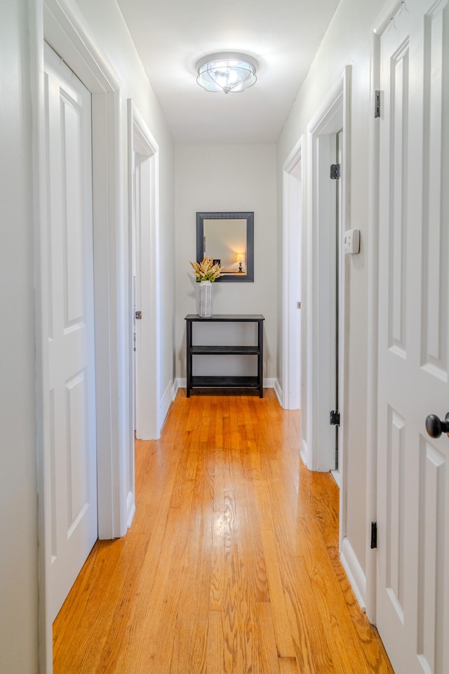 corridor with light hardwood / wood-style flooring