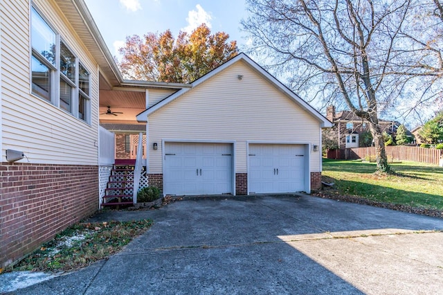 garage with a yard