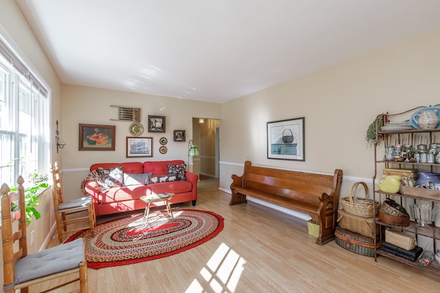 living room with light wood-type flooring