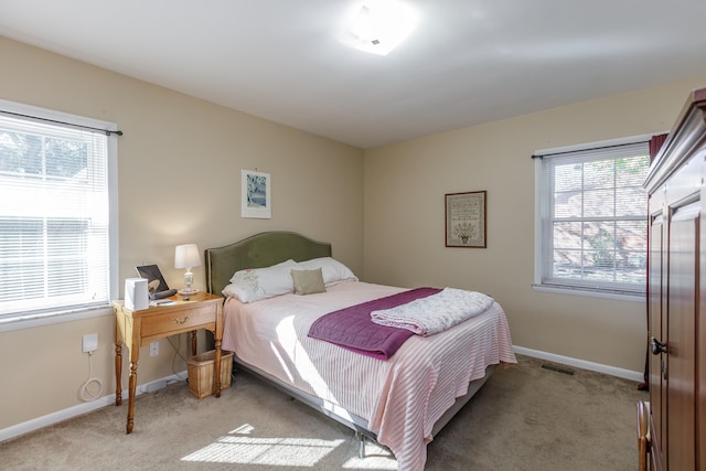 carpeted bedroom with multiple windows