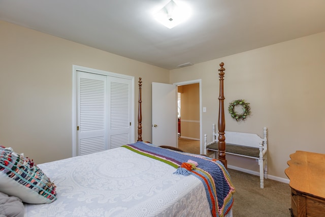 carpeted bedroom with a closet