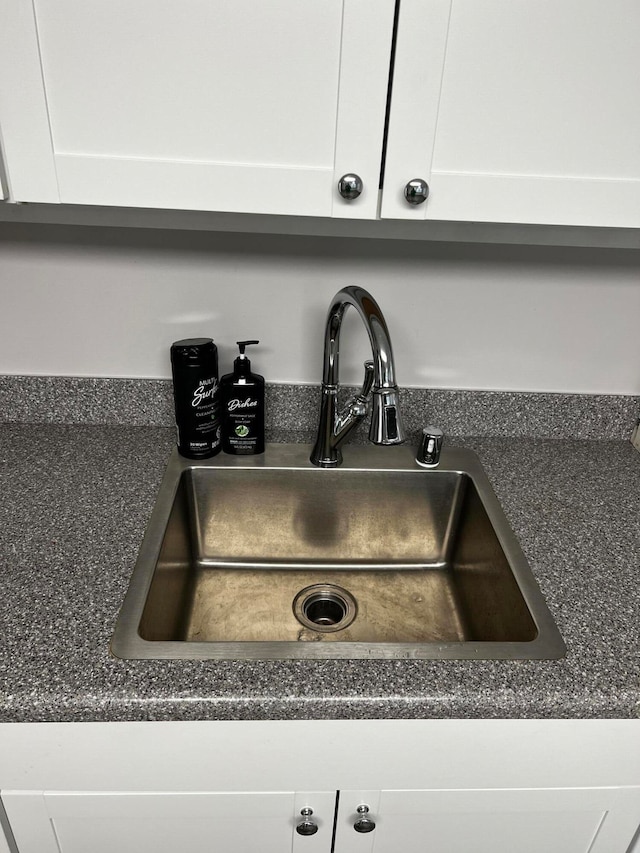 interior details featuring white cabinets and sink