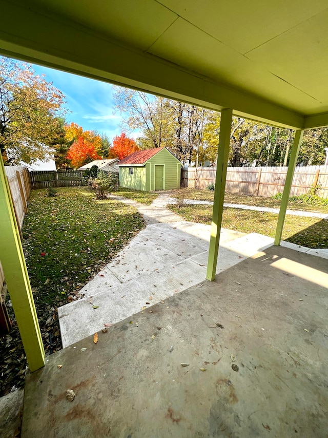 view of patio / terrace featuring an outbuilding