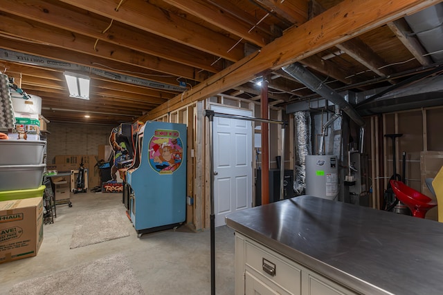 basement featuring gas water heater