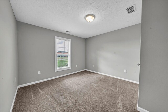 spare room with a textured ceiling and carpet floors