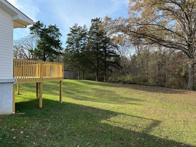 view of yard featuring a wooden deck