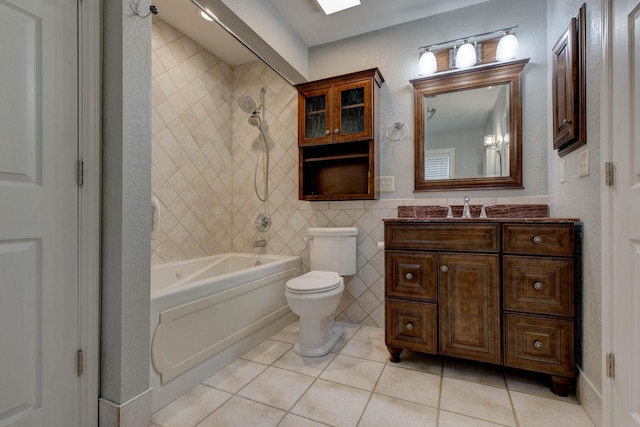 275 Johnson Rd, Morehead, KY 40351 - bathroom featuring tile patterned floors, vanity, shower / bath combination, toilet, and tile walls