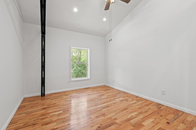 spare room featuring ceiling fan and light hardwood / wood-style flooring