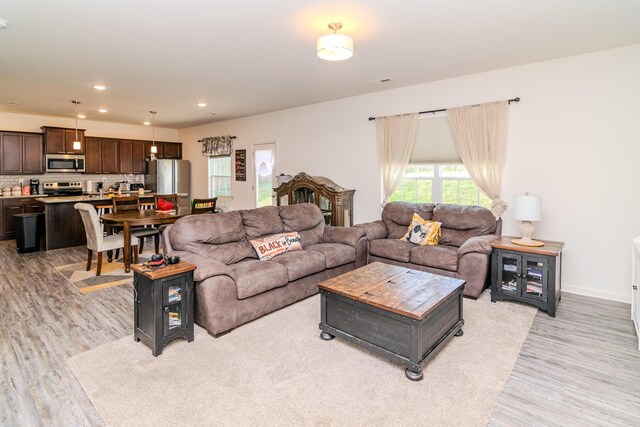 living room with light wood-type flooring