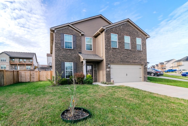 view of front property with a garage and a front lawn