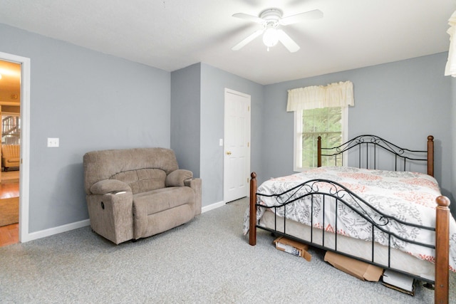 bedroom with carpet floors and ceiling fan