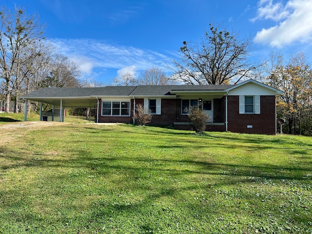 ranch-style house with a front lawn and a carport