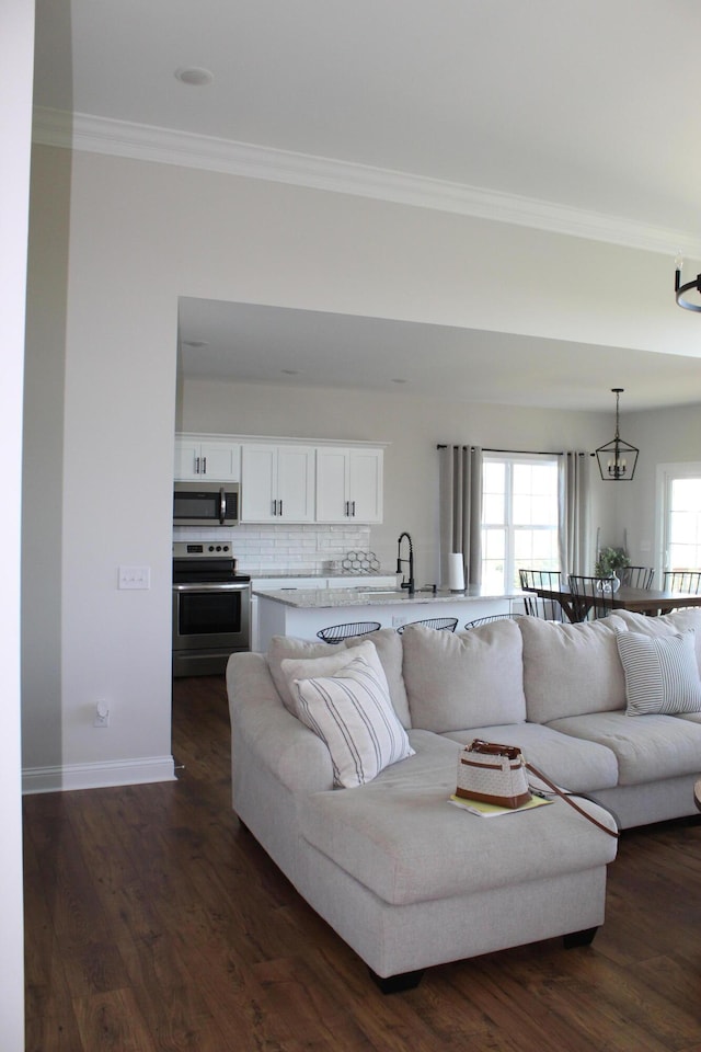 212 Patrum Sisters Way, Danville, KY 40422 - living area with crown molding, dark wood-style floors, and baseboards