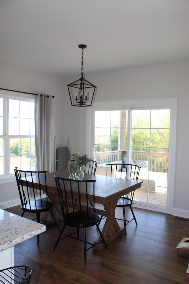 212 Patrum Sisters Way, Danville, KY 40422 - dining space with a chandelier, plenty of natural light, dark wood-type flooring, and baseboards