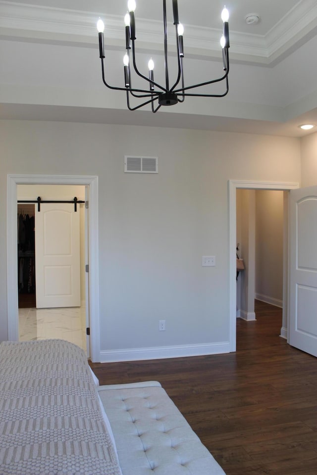 212 Patrum Sisters Way, Danville, KY 40422 - bedroom with a chandelier, ornamental molding, baseboards, and wood finished floors