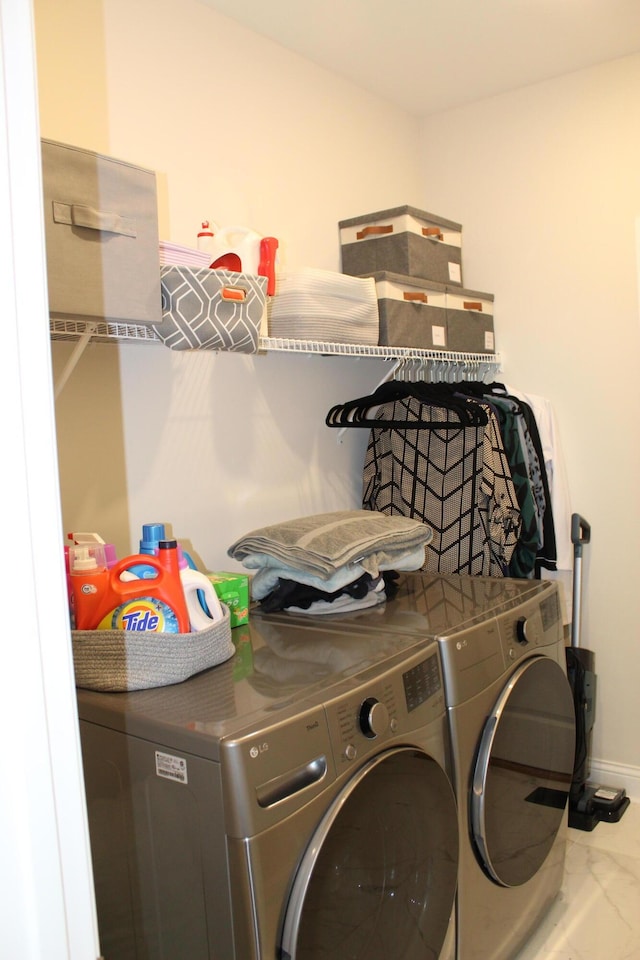 212 Patrum Sisters Way, Danville, KY 40422 - laundry room featuring separate washer and dryer, marble look tile flooring, and baseboards