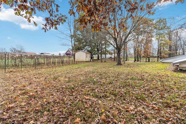 view of yard with a shed