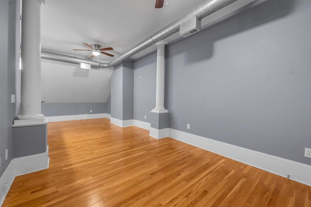 interior space featuring ceiling fan and hardwood / wood-style flooring