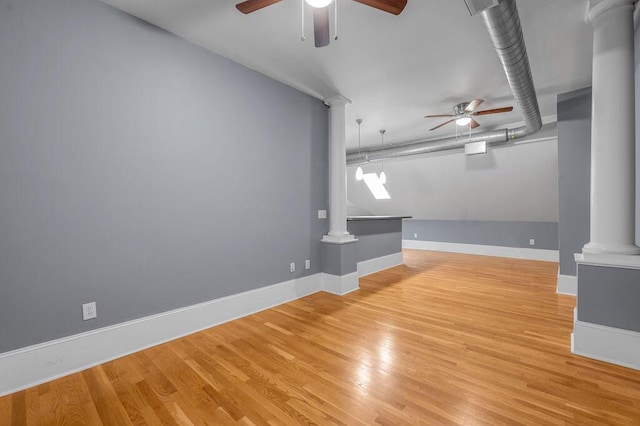 unfurnished living room featuring ceiling fan and light hardwood / wood-style floors