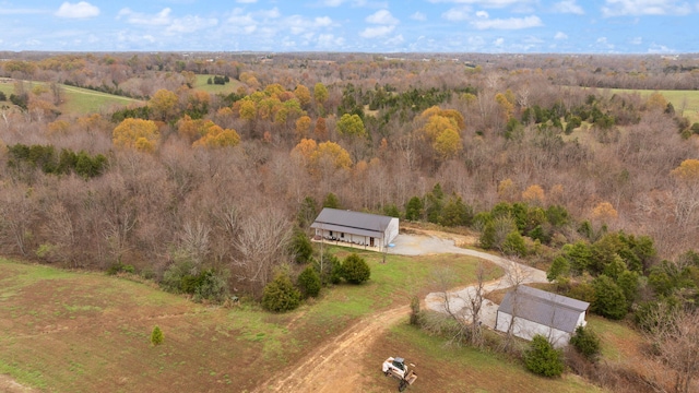 bird's eye view with a rural view and a wooded view