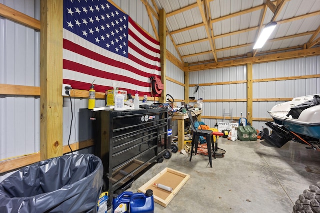 garage featuring metal wall