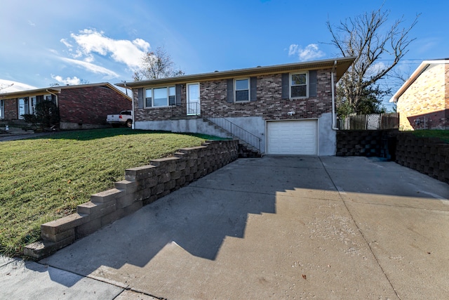 single story home with a garage and a front yard