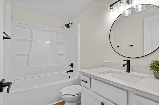 full bathroom with vanity, shower / washtub combination, and toilet