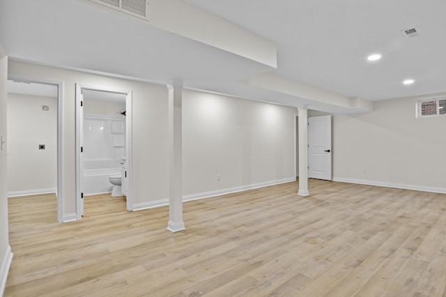 basement with light wood-type flooring