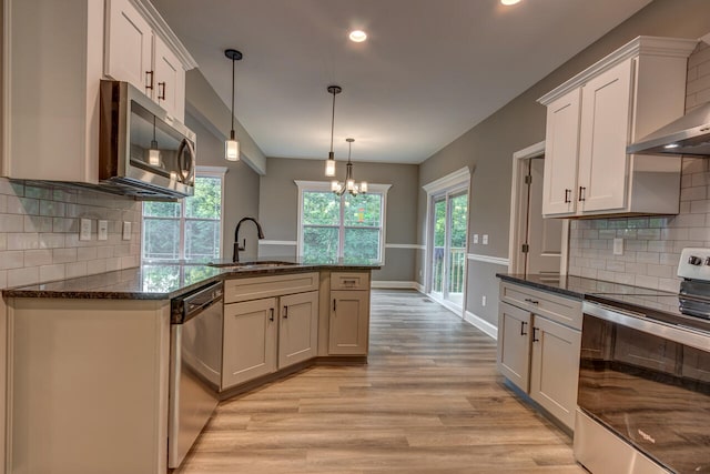 kitchen with light hardwood / wood-style flooring, a wealth of natural light, sink, and stainless steel appliances