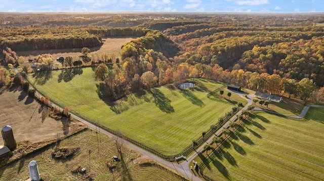 birds eye view of property featuring a rural view