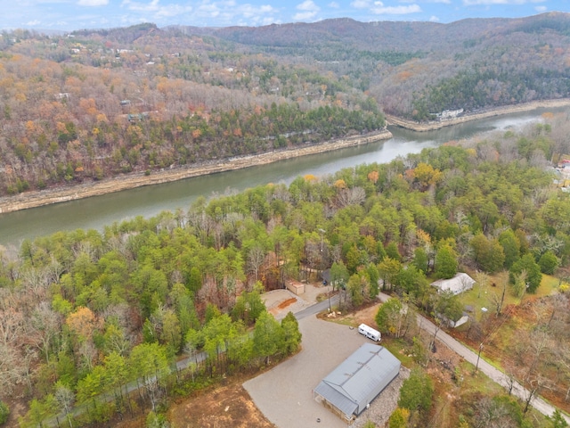 birds eye view of property featuring a water and mountain view