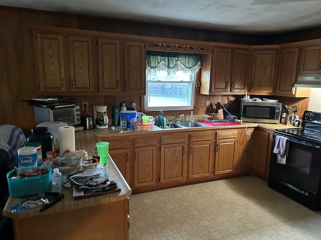 kitchen featuring sink and black electric range oven