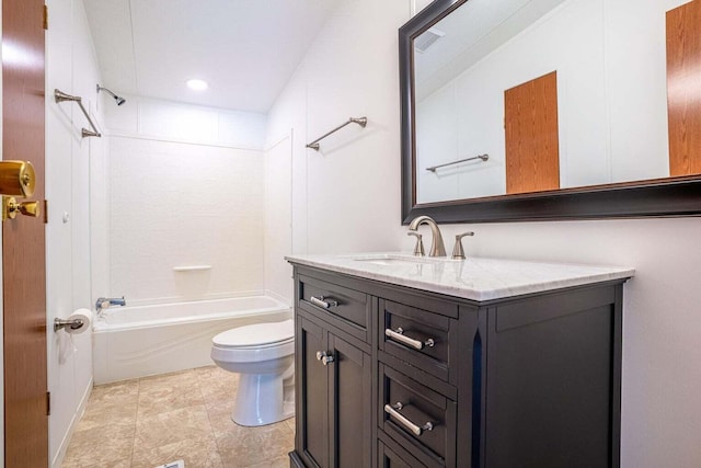 full bathroom featuring toilet, vanity, and tiled shower / bath