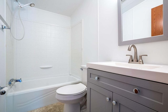 full bathroom with shower / bath combination, toilet, and vanity