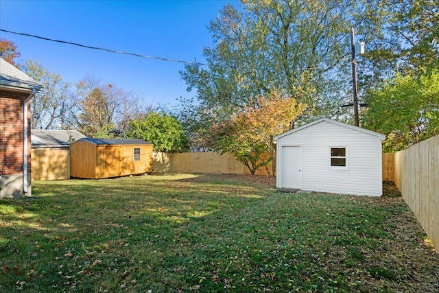 view of yard with a storage unit