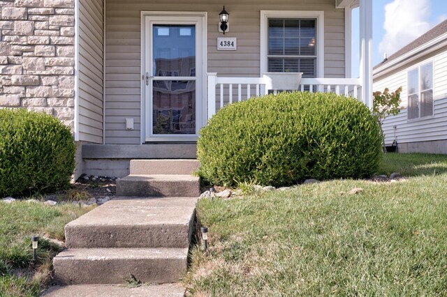 view of front facade with a porch and a front lawn